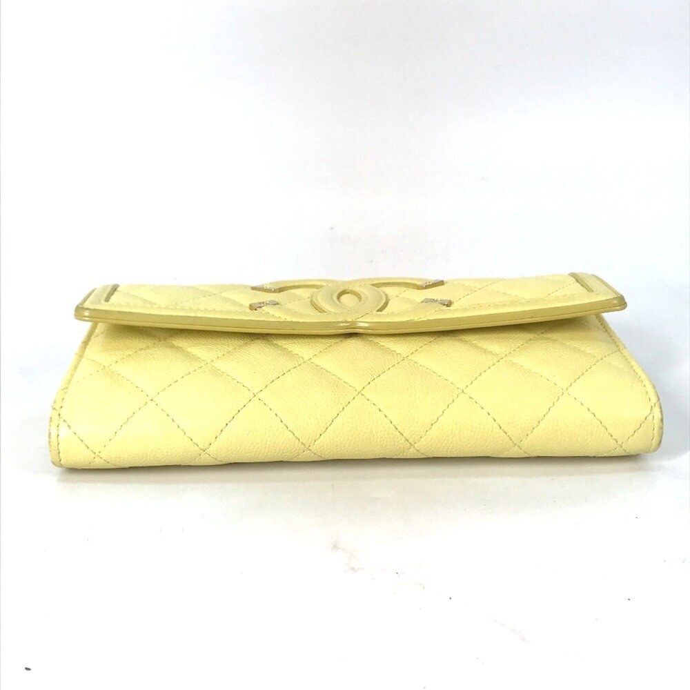 CHANEL Authentic Yellow Caviar Leather Logo Wallet - Picture 4 of 16
